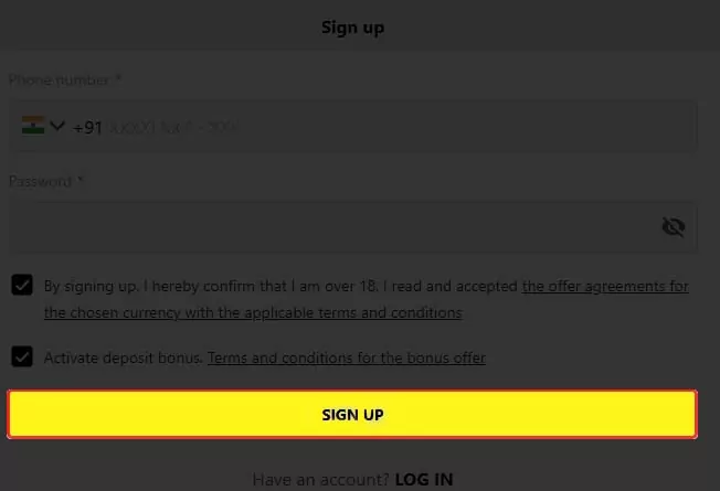 Push the registration button on the parimatch site.